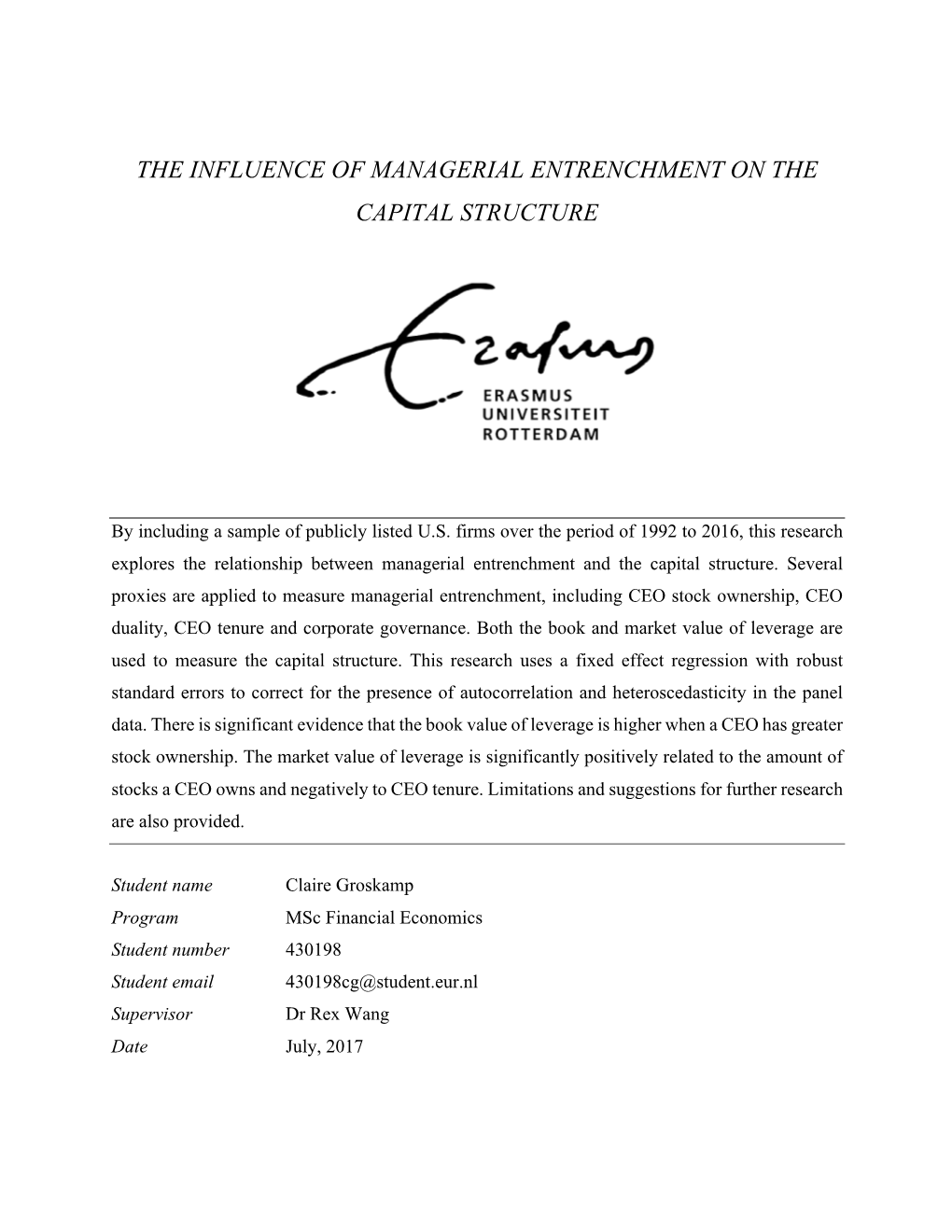 The Influence of Managerial Entrenchment on the Capital Structure