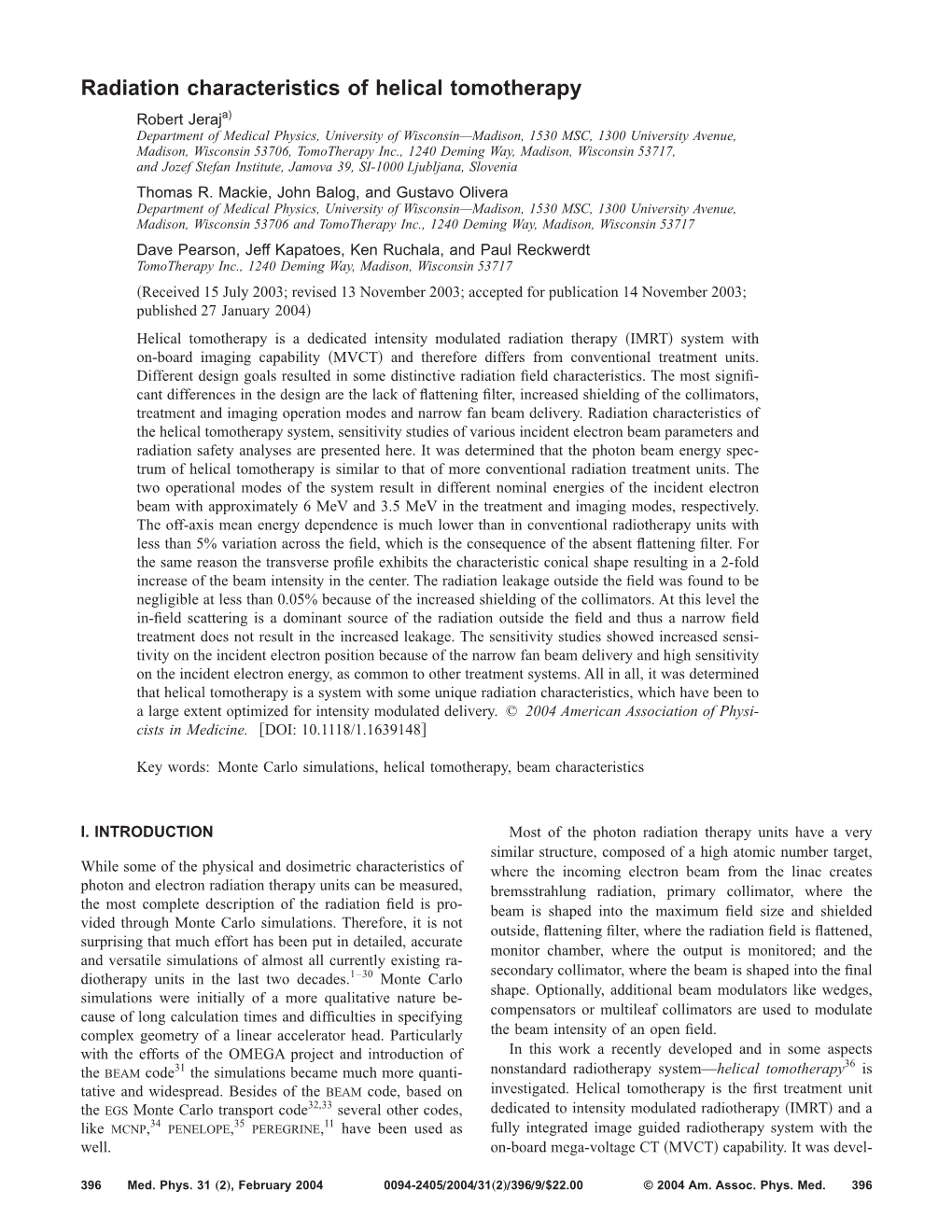 Radiation Characteristics of Helical Tomotherapy