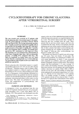 Cyclocryotherapy for Chronic Glaucoma After Vitreoretinal Surgery