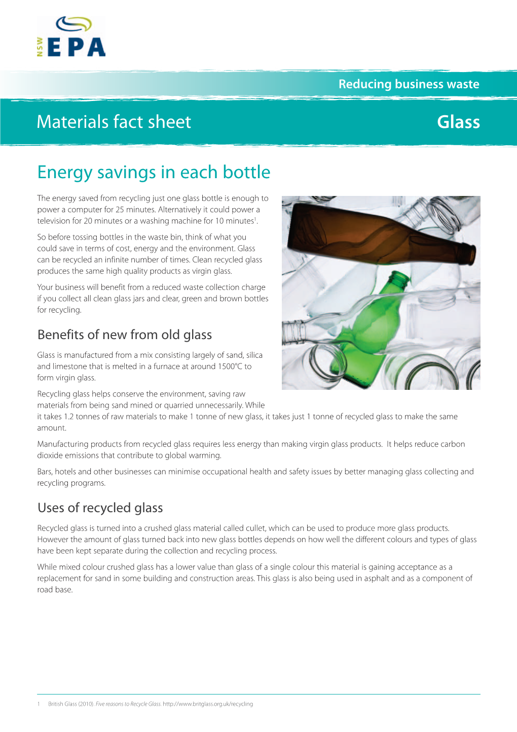 Reducing Business Waste Materials Fact Sheet: Glass