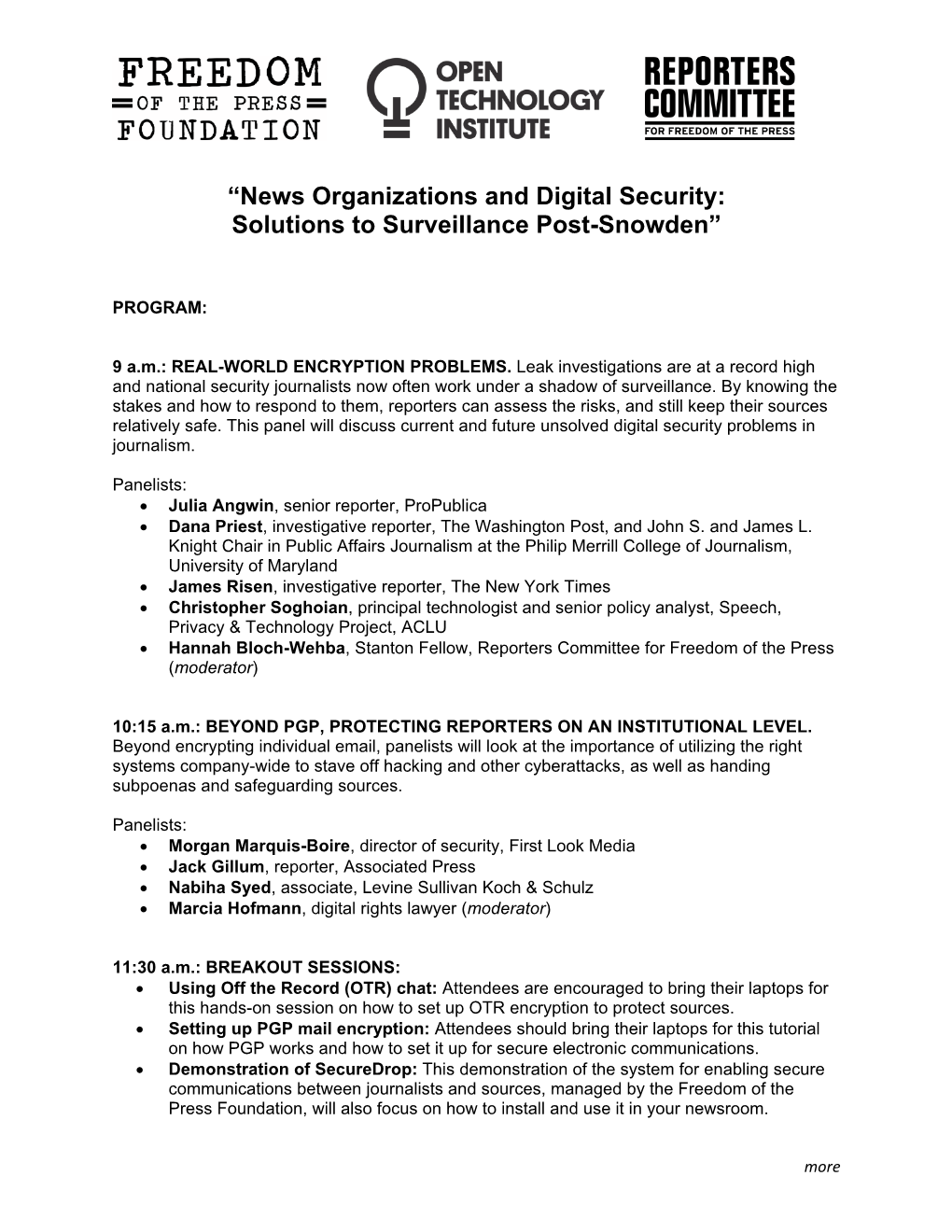 “News Organizations and Digital Security: Solutions to Surveillance Post-Snowden”