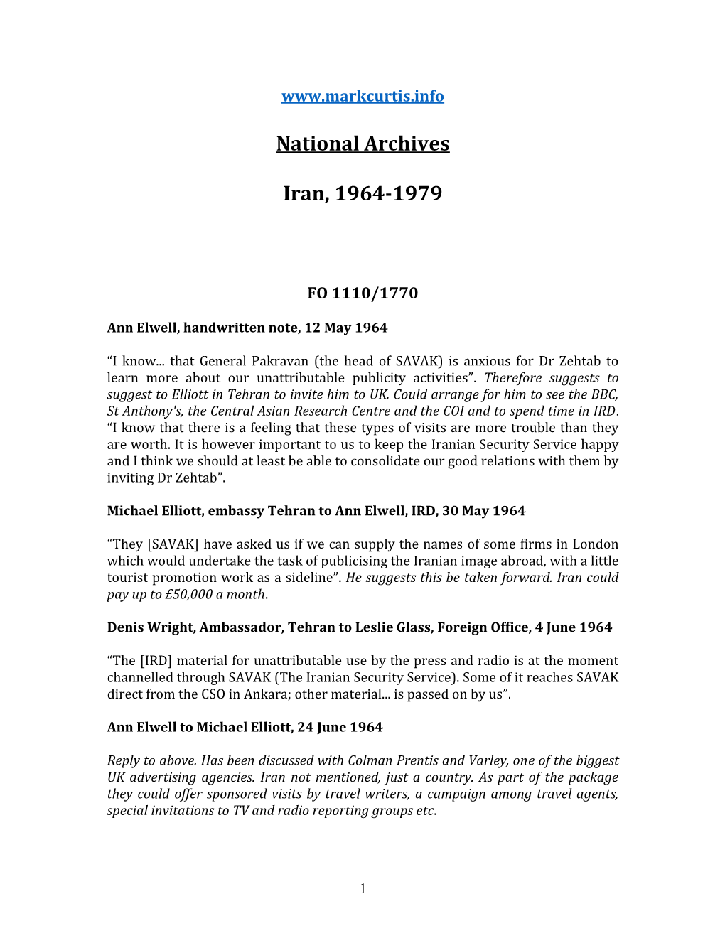 National Archives Iran, 1964-1979