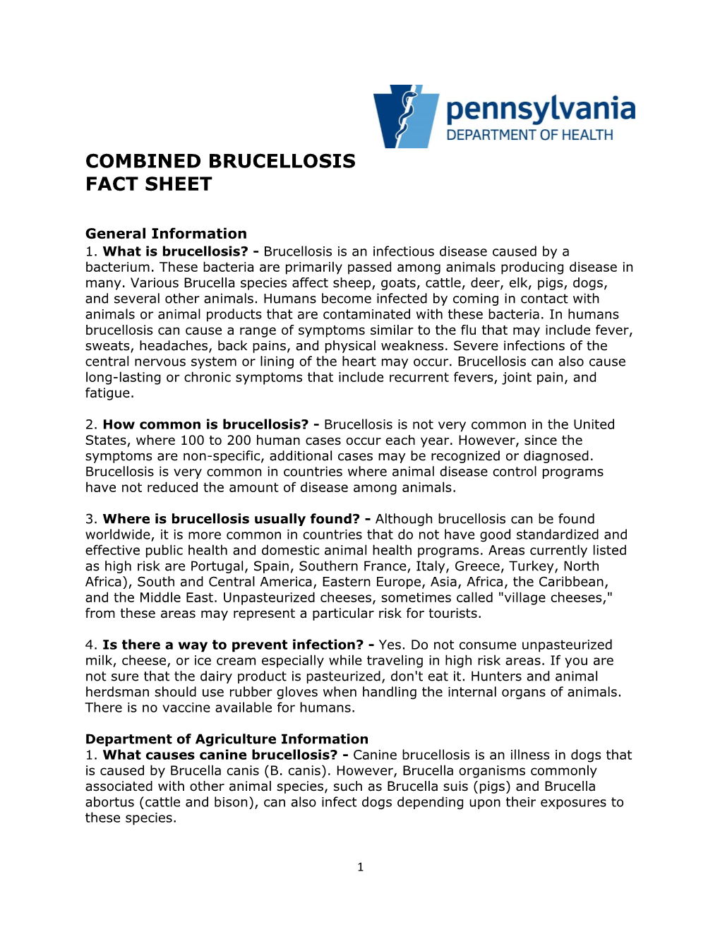 Combined Brucellosis Fact Sheet