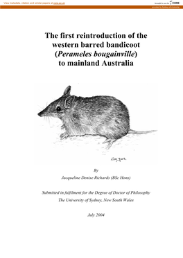 The First Reintroduction of the Western Barred Bandicoot (Perameles Bougainville) to Mainland Australia
