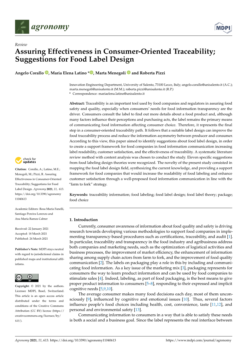 Assuring Effectiveness in Consumer-Oriented Traceability; Suggestions for Food Label Design