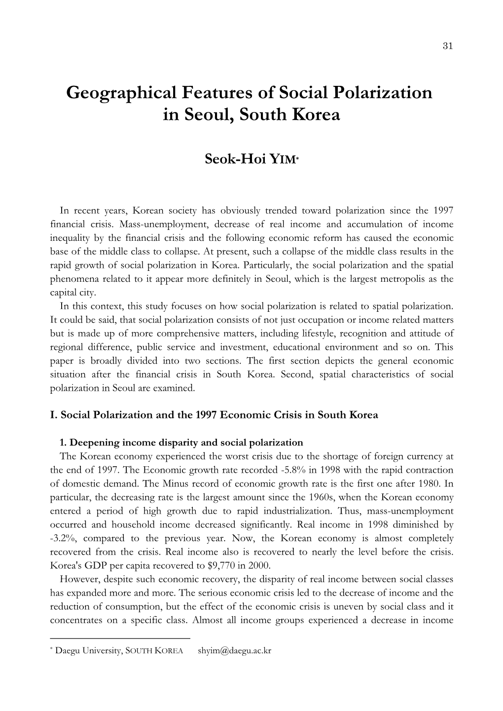 Geographical Features of Social Polarization in Seoul, South Korea