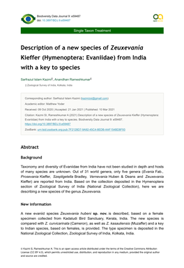 (Hymenoptera: Evaniidae) from India with a Key to Species