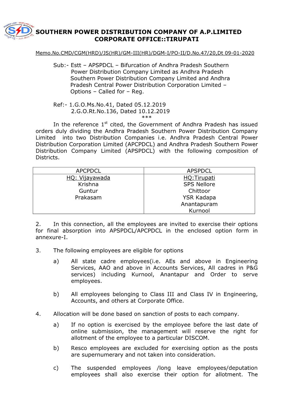 Southern Power Distribution Company of Aplimited Corporate Office