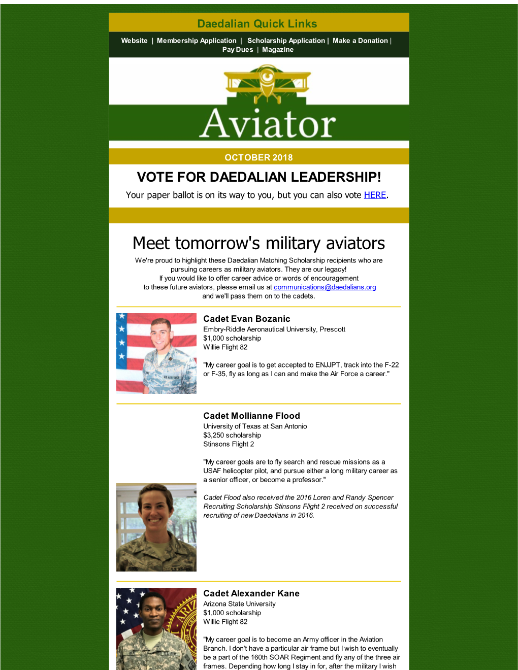 Meet Tomorrow's Military Aviators We're Proud to Highlight These Daedalian Matching Scholarship Recipients Who Are Pursuing Careers As Military Aviators
