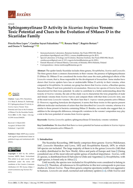 Sphingomyelinase D Activity in Sicarius Tropicus Venom:Toxic