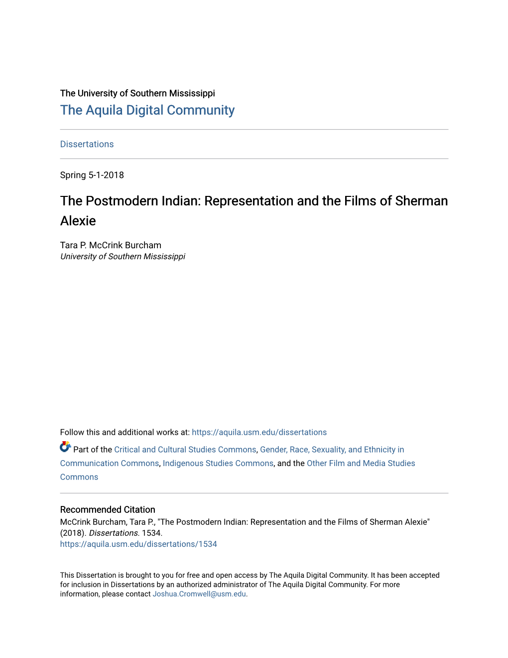 The Postmodern Indian: Representation and the Films of Sherman Alexie