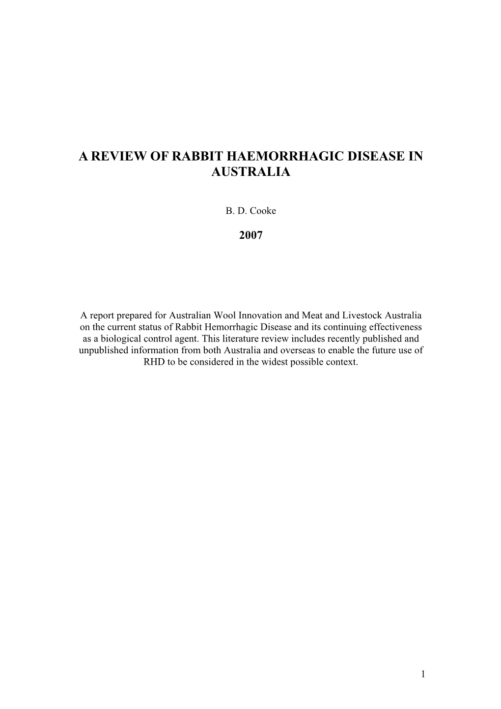A Review of Rabbit Haemorrhagic Disease in Australia
