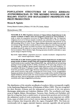 Population Structures of Uapaca Kirkiana (Euphorbiaceae) in the Miombo Woodlands of Malawi: Status and Management Prospects for Fruit Production