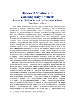 Historical Solutions for Contemporary Problems Lessons for Civilian Control of the Venezuelan Military