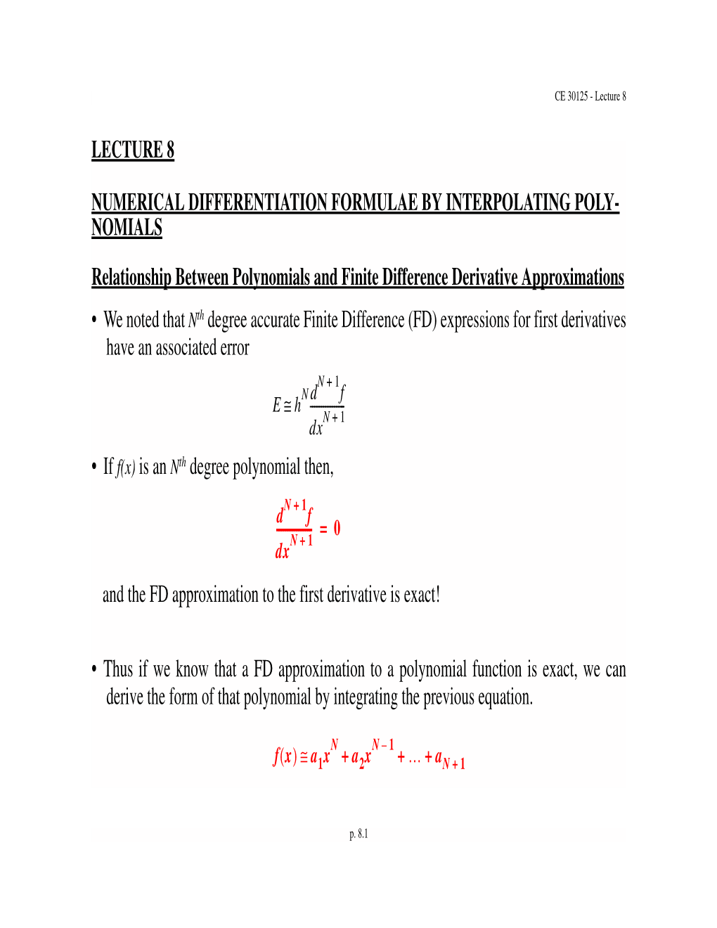Lecture 8 Numerical Differentiation Formulae By