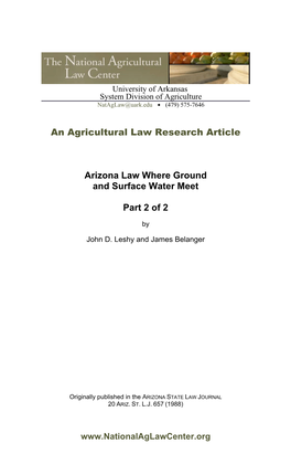 An Agricultural Law Research Article Arizona Law Where Ground And