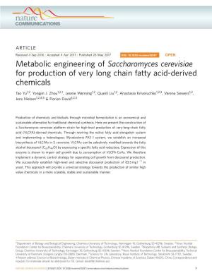 Metabolic Engineering of Saccharomyces Cerevisiae for Production of Very Long Chain Fatty Acid-Derived Chemicals