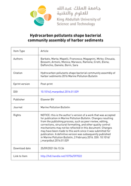 Hydrocarbon Pollutants Shape Bacterial Community Assembly of Harbor Sediments