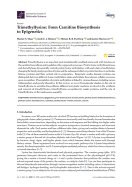 Trimethyllysine: from Carnitine Biosynthesis to Epigenetics