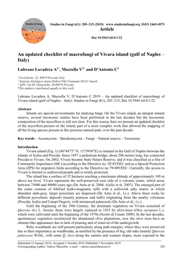 An Updated Checklist of Macrofungi of Vivara Island (Gulf of Naples – Italy)