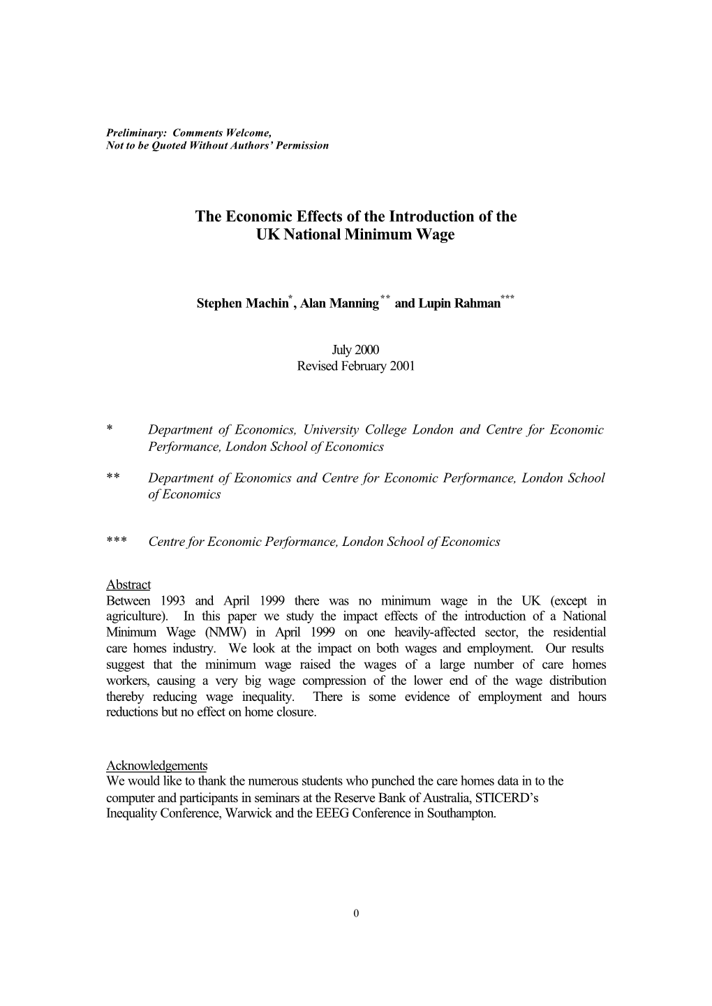 The Economic Effects of the Introduction of the UK National Minimum Wage