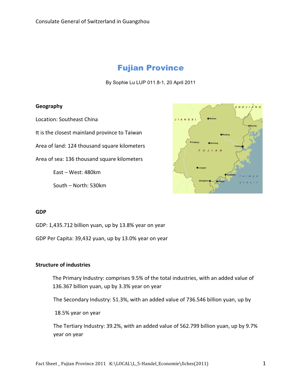 Fact Sheet on Fujian Province