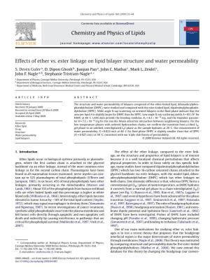 Chemistry and Physics of Lipids Effects of Ether Vs. Ester Linkage On