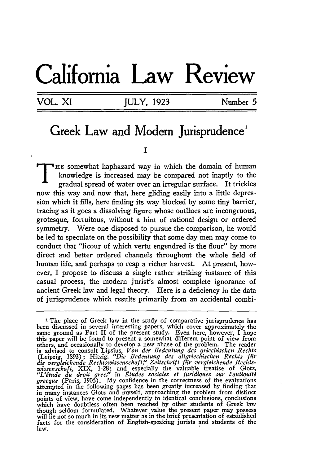 Greek Law and Modern Jurisprudence'