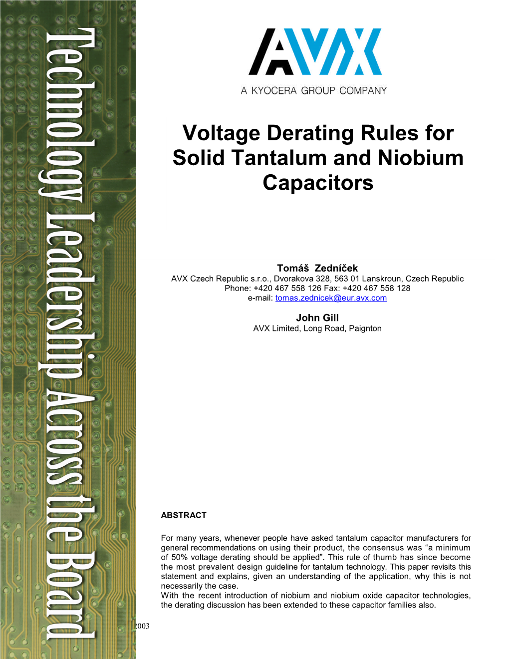 Voltage Derating Rules for Solid Tantalum and Niobium Capacitors
