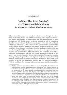 Art, Violence and Ethnic Identity in Meena Alexander's Manhattan Music