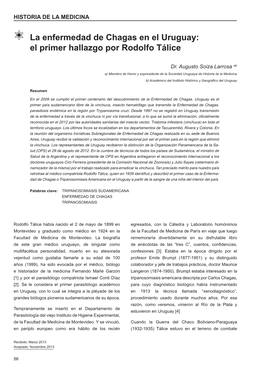 La Enfermedad De Chagas En El Uruguay: El Primer Hallazgo Por Rodolfo Tálice