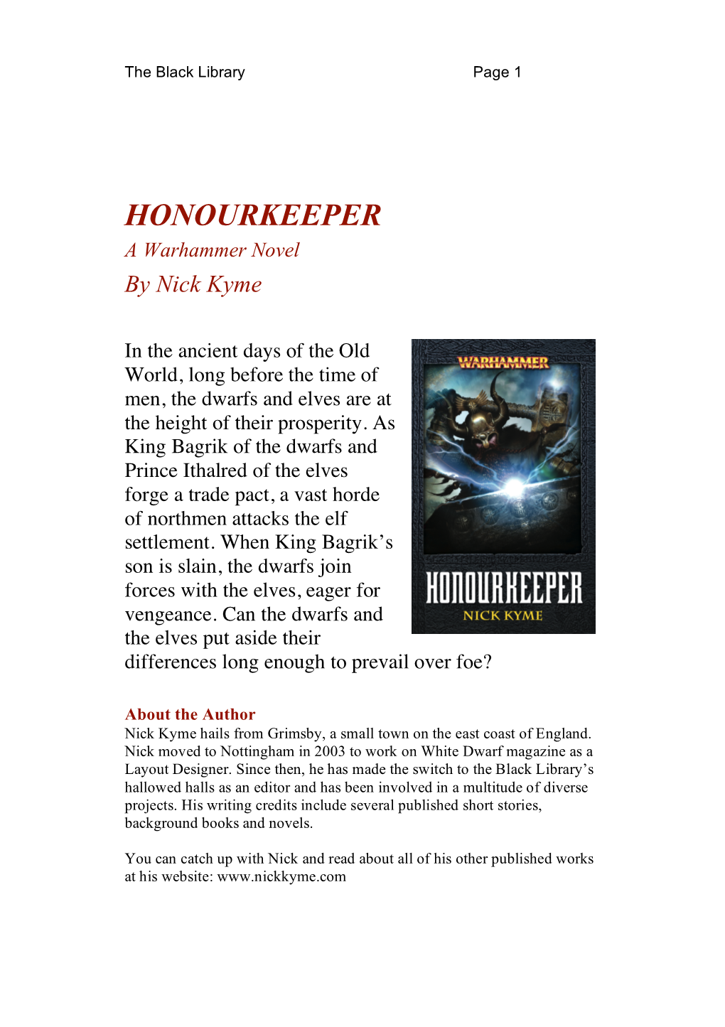 HONOURKEEPER a Warhammer Novel by Nick Kyme