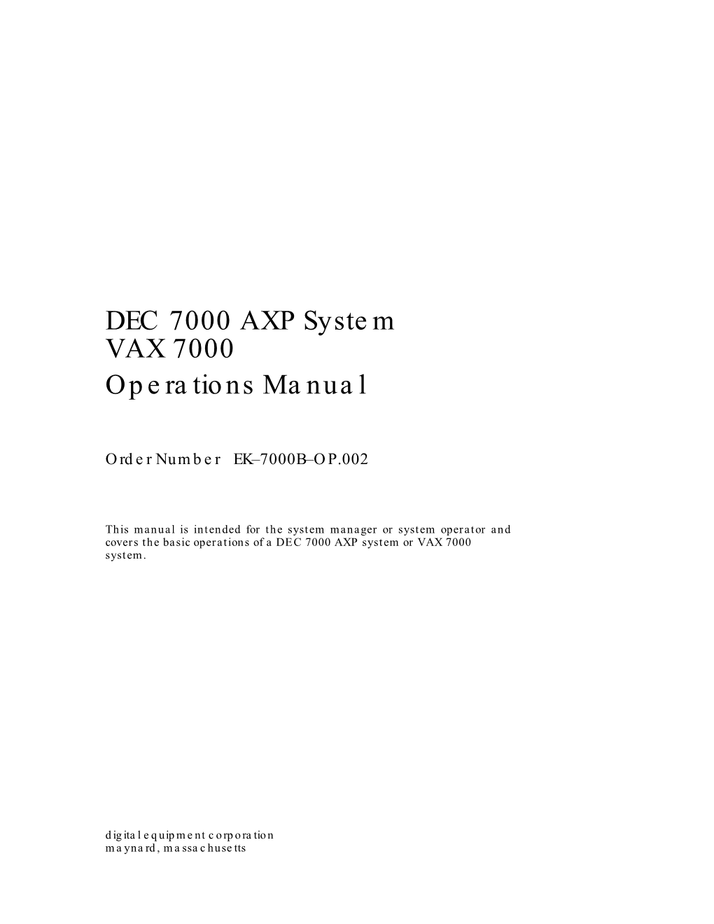 DEC 7000 AXP, VAX 7000 Operations Manual