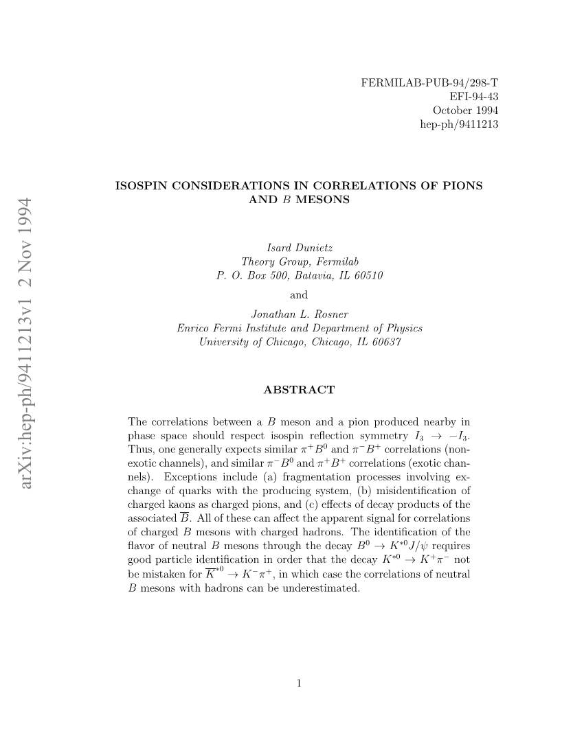 Isospin Considerations in Correlations of Pions and $ B $ Mesons