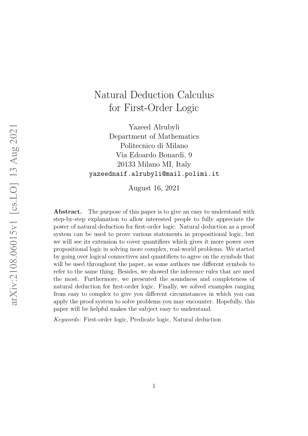 Natural Deduction Calculus for First-Order Logic