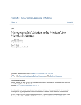 Microgeographic Variation in the Mexican Vole, Microtus Mexicanus Meredith J