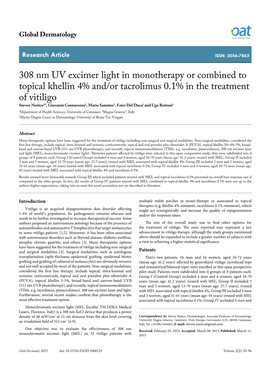 308 Nm UV Excimer Light in Monotherapy Or Combined to Topical Khellin 4% And/Or Tacrolimus 0.1% in the Treatment