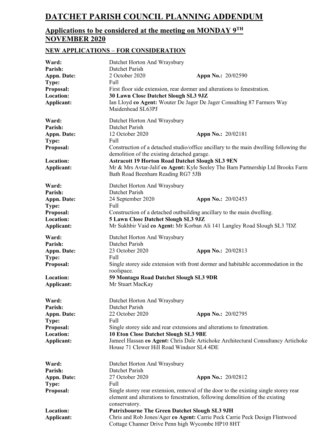 Datchet Parish Council Planning Addendum