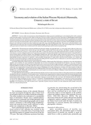Taxonomy and Evolution of the Italian Pliocene Mysticeti (Mammalia, Cetacea): a State of the Art