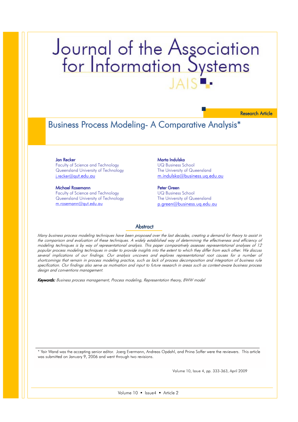 Business Process Modeling- a Comparative Analysis*