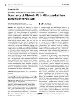 Occurrence of Aflatoxin M1 in Milk-Based Mithae Samples from Pakistan Received September 25, 2017; Accepted January 31, 2018