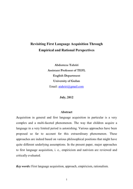 Revisiting First Language Acquisition Through Empirical and Rational Perspectives