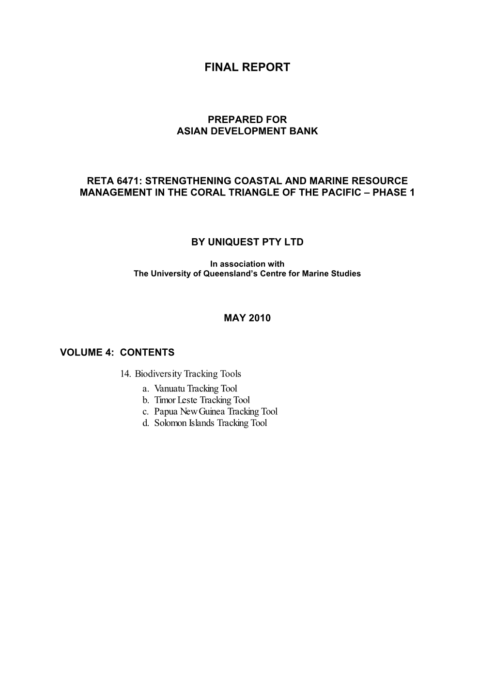 Strengthening Coastal and Marine Resource Management in the Coral Triangle of the Pacific – Phase 1