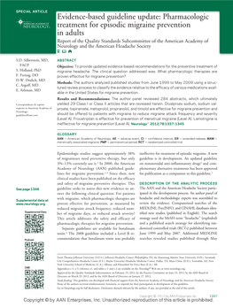 Pharmacologic Treatment for Episodic Migraine Prevention in Adults