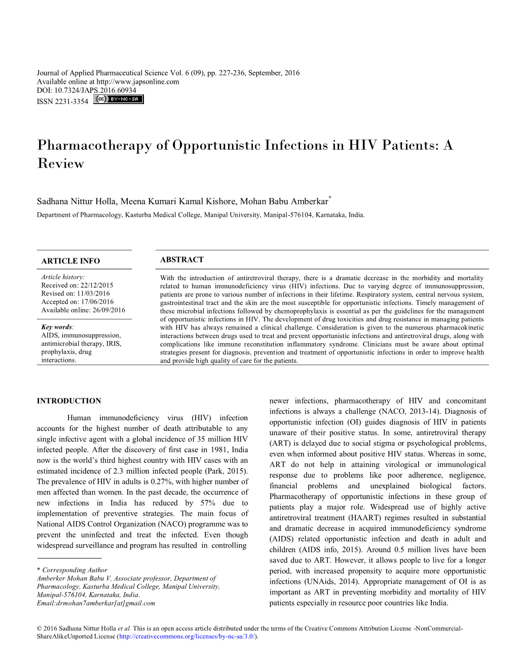 Pharmacotherapy of Opportunistic Infections in HIV Patients: a Review