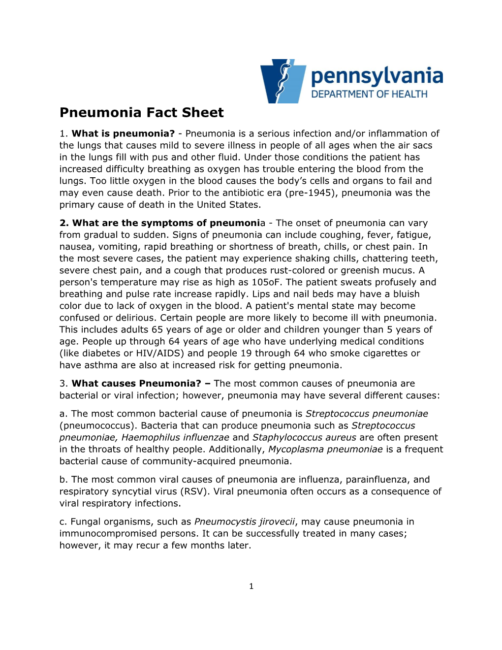 Pneumonia Fact Sheet