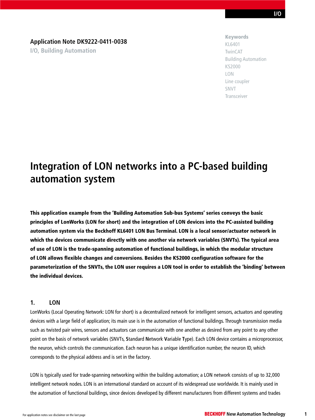 Integration of LON Networks Into a PC-Based Building Automation System