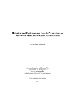 Historical and Contemporary Genetic Perspectives on New World Monk Seals (Genus Neomonachus)