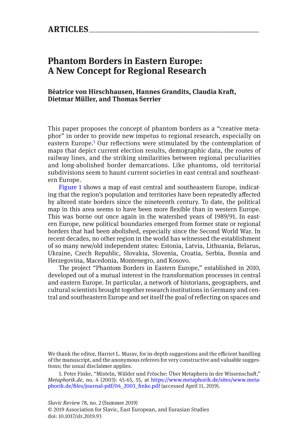 Phantom Borders in Eastern Europe: a New Concept for Regional Research