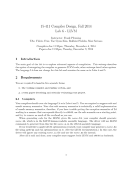 15-411 Compiler Design, Fall 2014 Lab 6 - LLVM